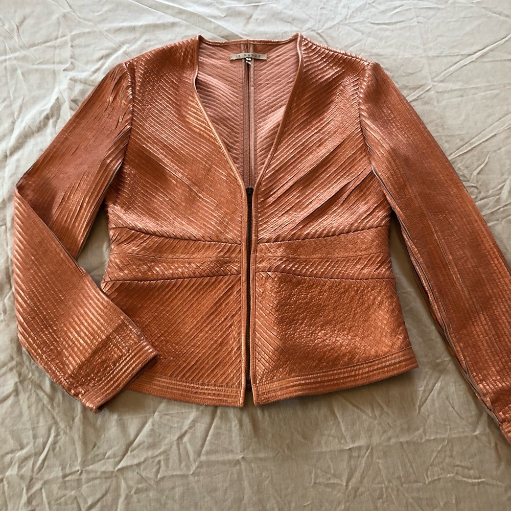 Peach Leather Zip up In Suede Jacket-S-